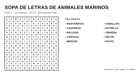 Sopa de letras de animales marinos para imprimir