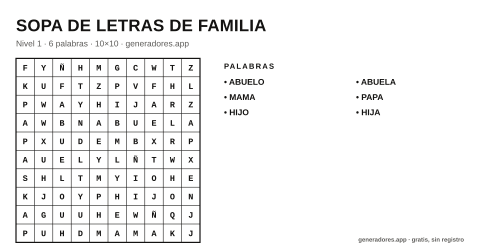 Sopa de letras de familia para imprimir