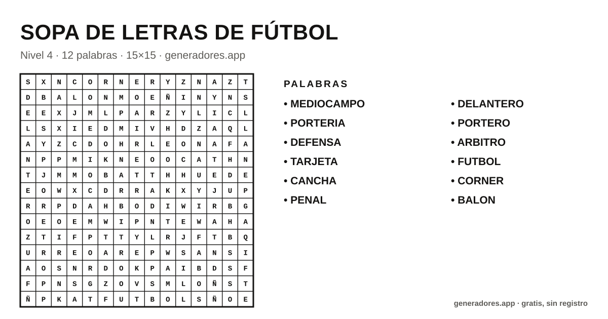 Sopa de letras de fútbol para imprimir