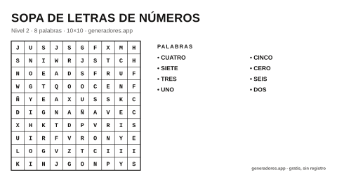 Sopa de letras de números para imprimir