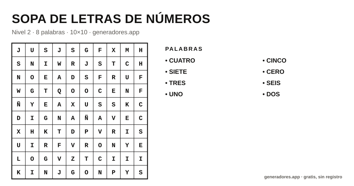 Sopa de letras de números para imprimir