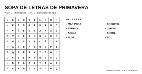 Sopa de letras de primavera para imprimir