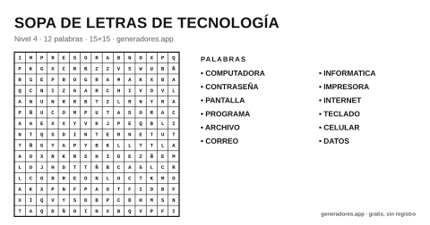 Sopa de letras de tecnología para imprimir
